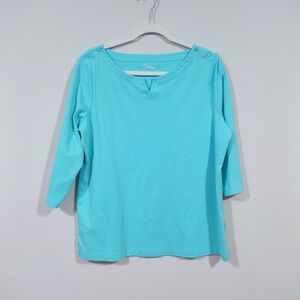 L.L.Bean Aqua Cotton Top Size XL 3/4 Sleeve Casual Lightweight Shirt Button Shou